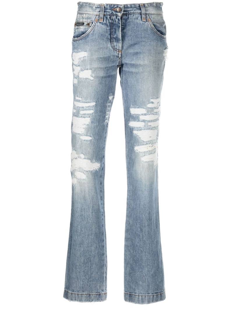 Dolce & Gabbana Pre-Owned 2000s ripped-effect straight-legged jeans - Blue von Dolce & Gabbana Pre-Owned