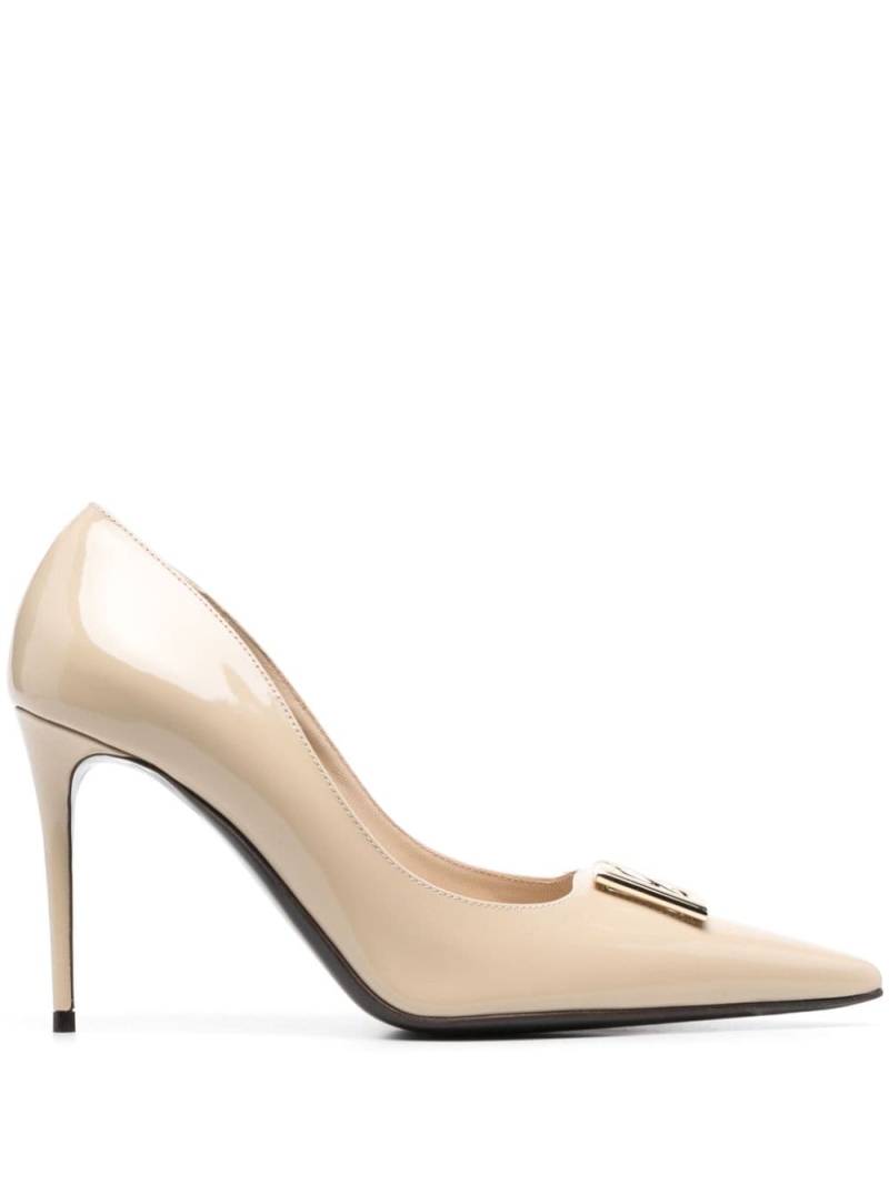 Dolce & Gabbana 95mm logo-plaque leather pumps - Neutrals von Dolce & Gabbana