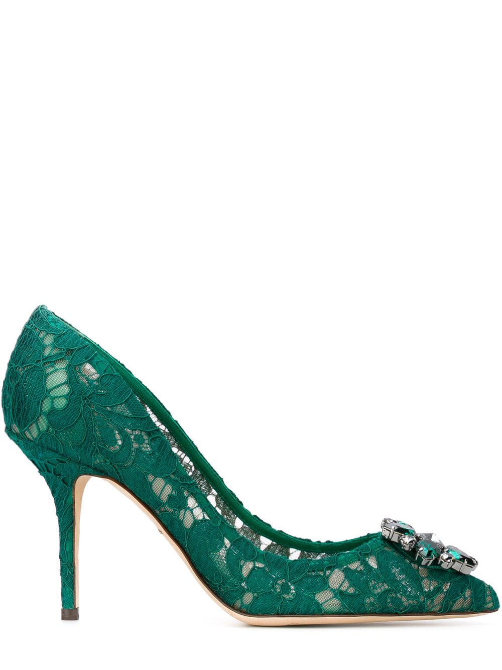 Dolce & Gabbana Rainbow Lace 90mm brooch-detail pumps - Green von Dolce & Gabbana