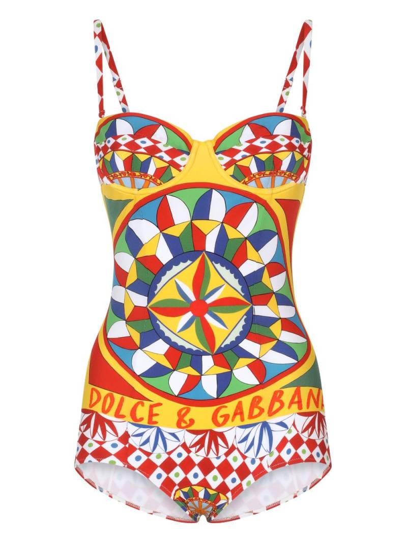 Dolce & Gabbana Carretto-print one-piece swimsuit - Red von Dolce & Gabbana