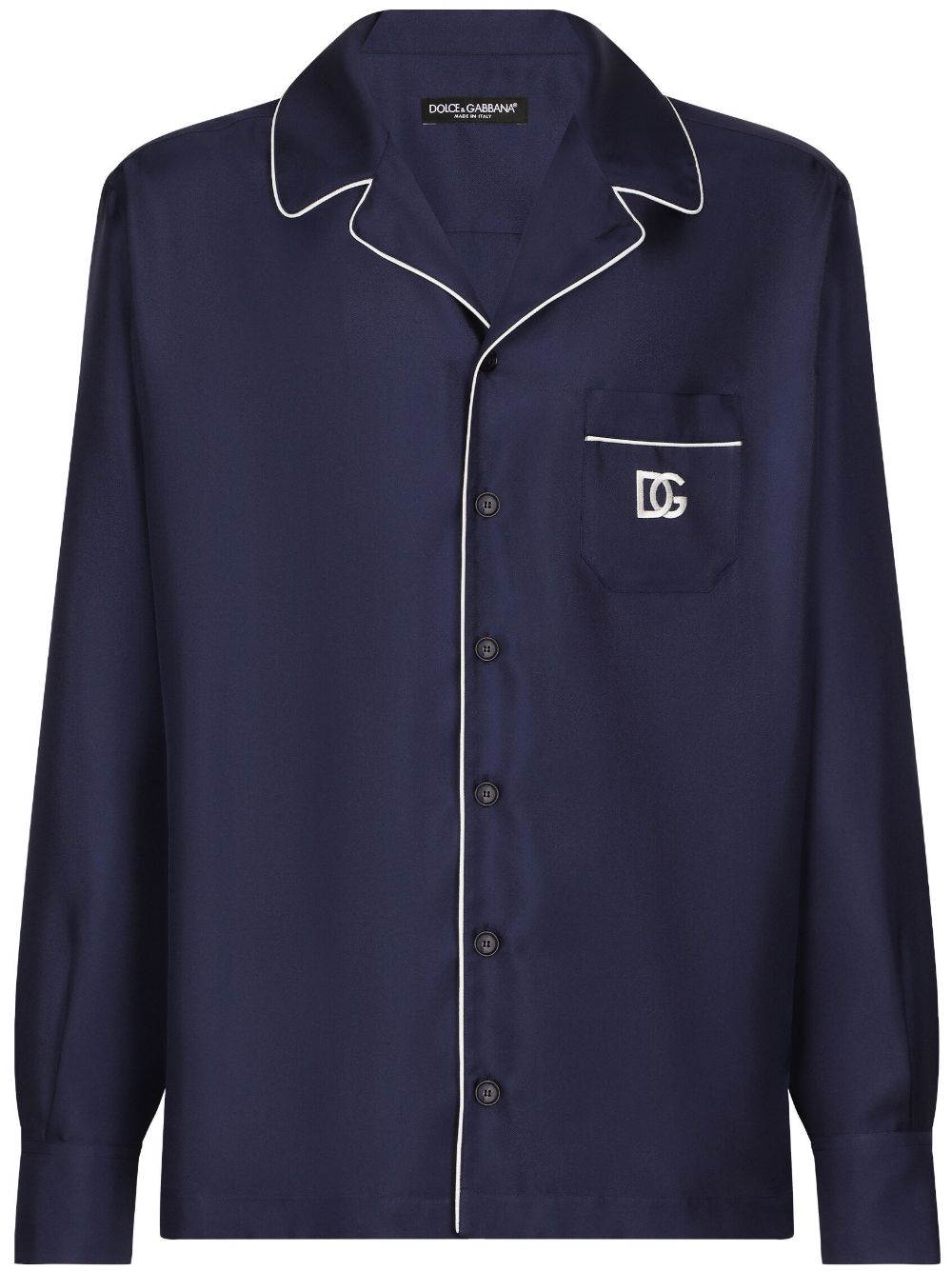 Dolce & Gabbana DG Essentials logo-patch silk shirt - Blue von Dolce & Gabbana