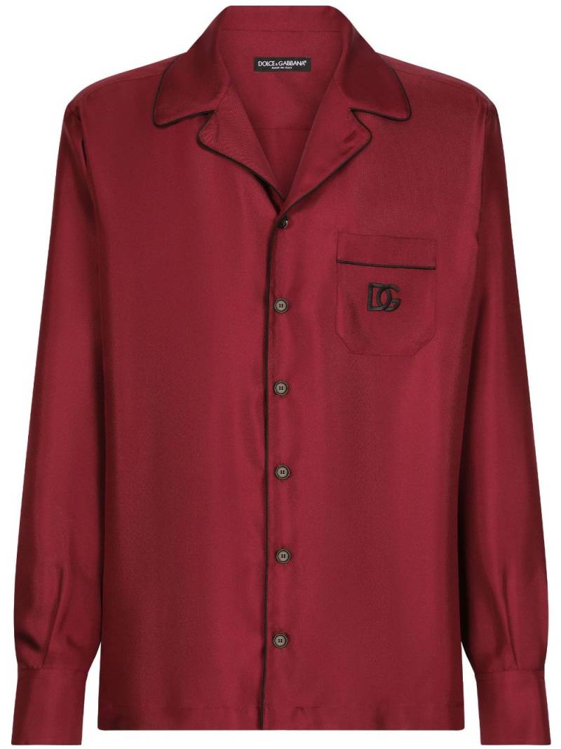 Dolce & Gabbana DG Essentials logo-patch silk shirt - Red von Dolce & Gabbana