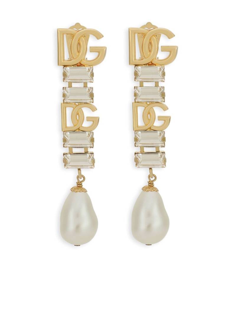 Dolce & Gabbana DG logo crystal and faux pearl-detail drop earrings - Gold von Dolce & Gabbana