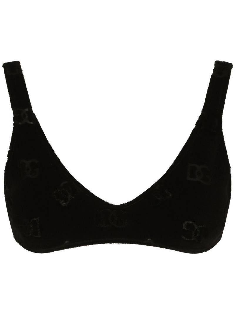 Dolce & Gabbana DG-logo flocked bralette top - Black von Dolce & Gabbana