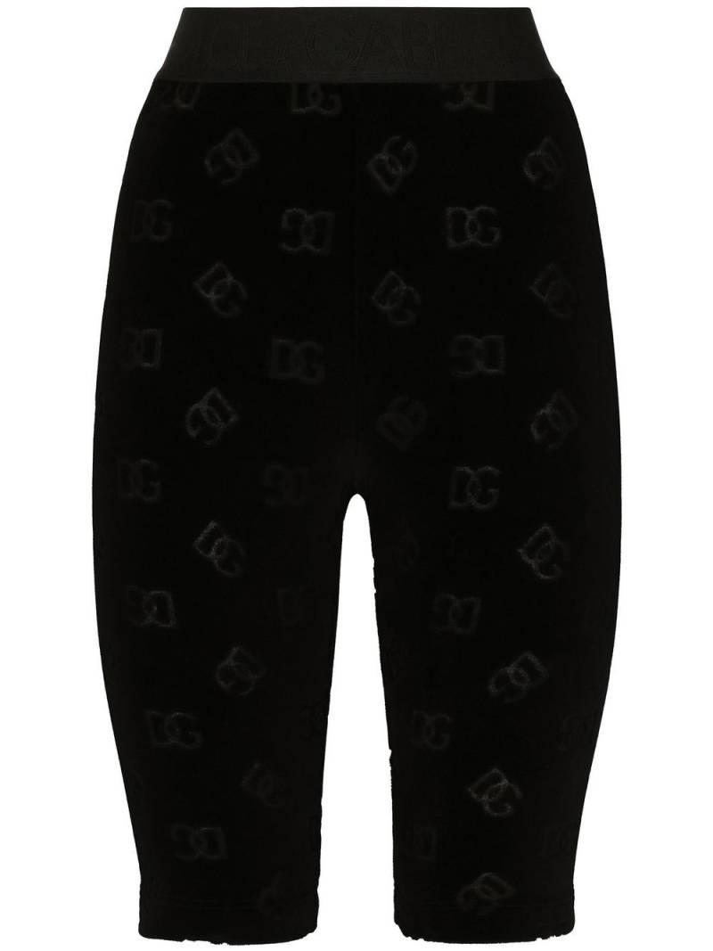 Dolce & Gabbana DG-logo flocked cycling shorts - Black von Dolce & Gabbana