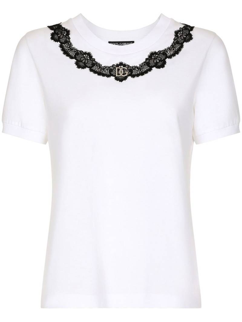 Dolce & Gabbana DG-logo lace-detail T-shirt - White von Dolce & Gabbana