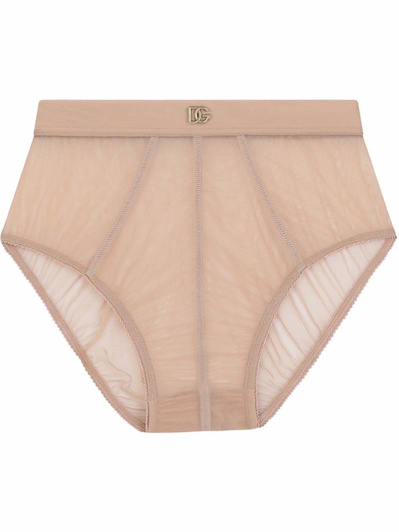 Dolce & Gabbana DG-logo tulle high-waisted briefs - Neutrals von Dolce & Gabbana