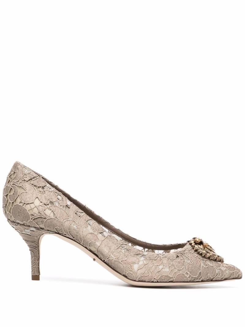 Dolce & Gabbana Heart plaque lace pumps - Neutrals von Dolce & Gabbana