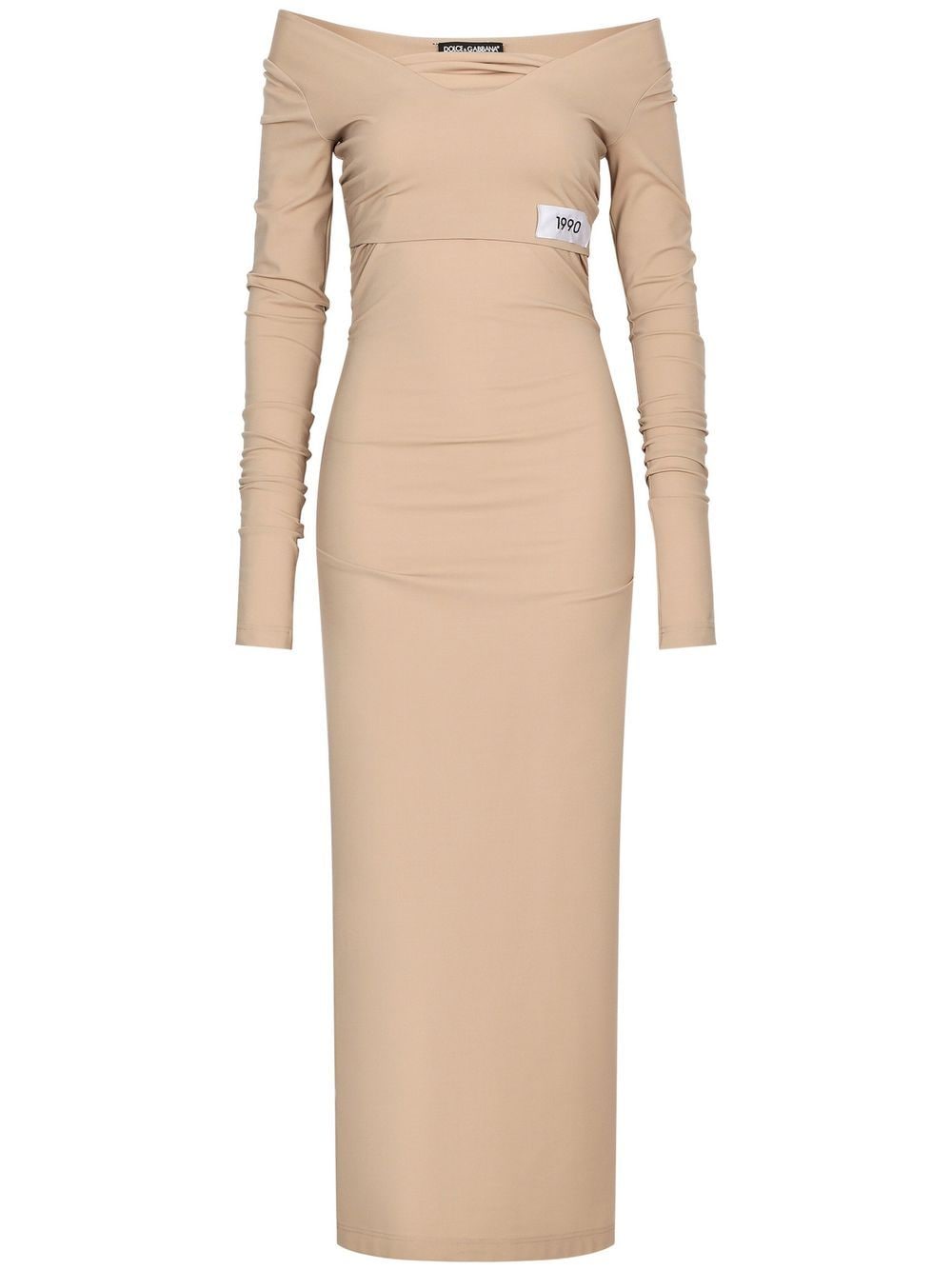 Dolce & Gabbana KIM DOLCE&GABBANA number patch off-shoulder dress - Neutrals von Dolce & Gabbana