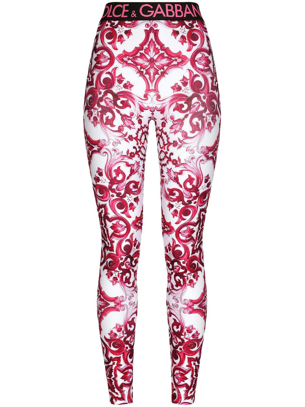 Dolce & Gabbana Maiolica-print logo-waistband leggings - White von Dolce & Gabbana