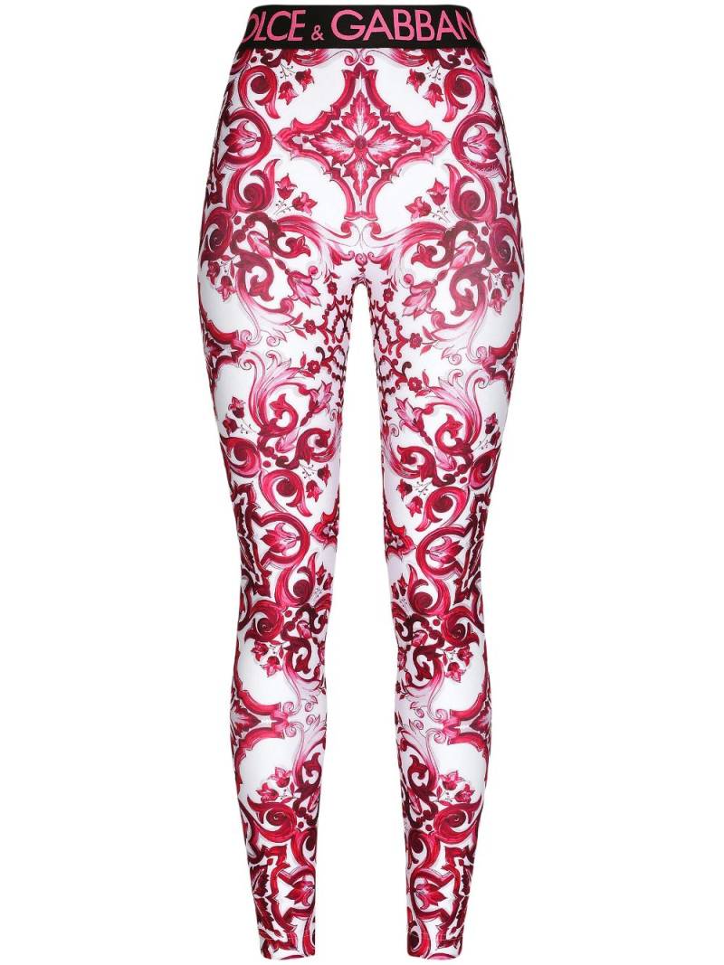 Dolce & Gabbana Maiolica-print logo-waistband leggings - White von Dolce & Gabbana