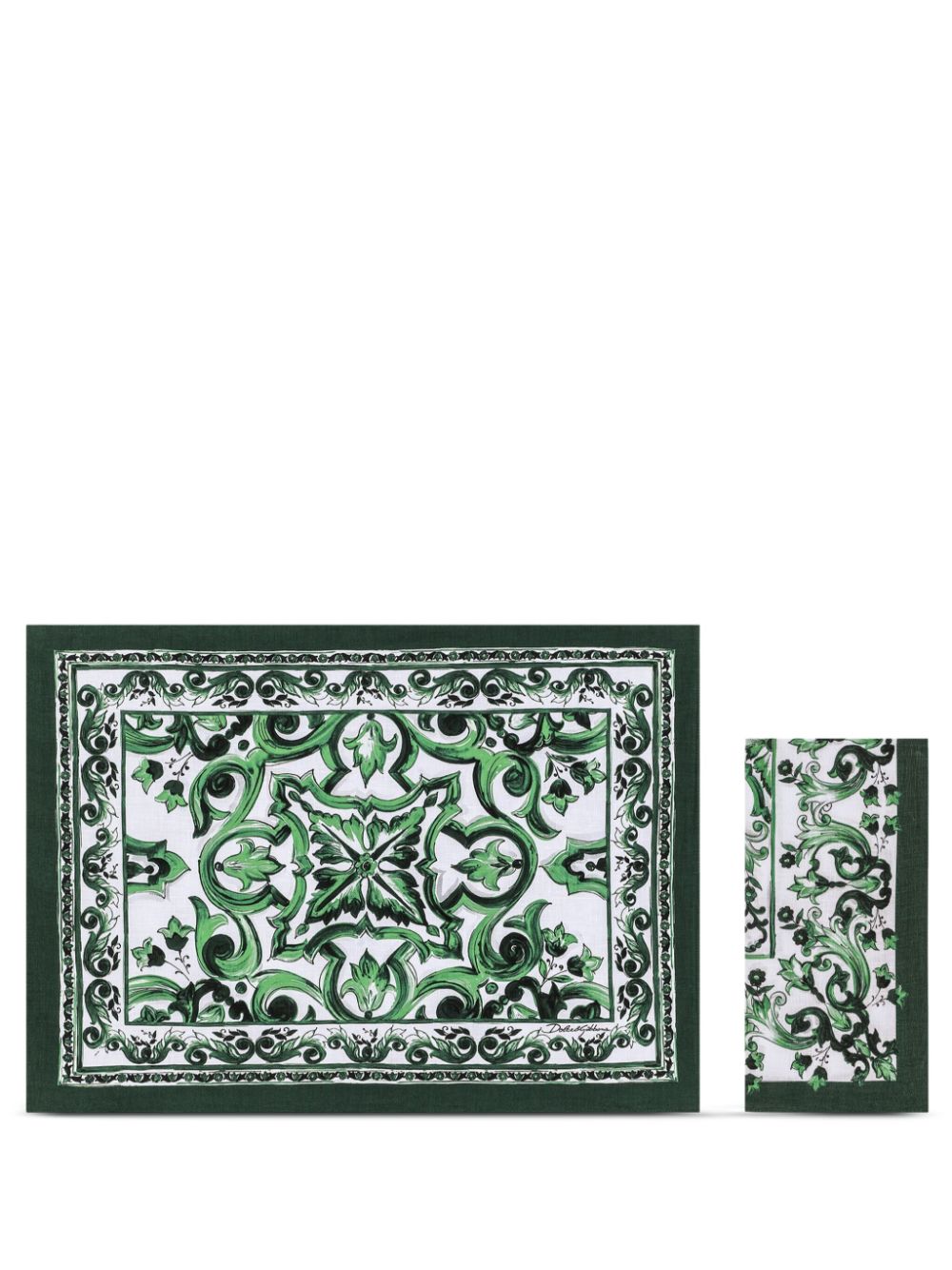 Dolce & Gabbana Maiolica-print placemat and napkin - Green von Dolce & Gabbana