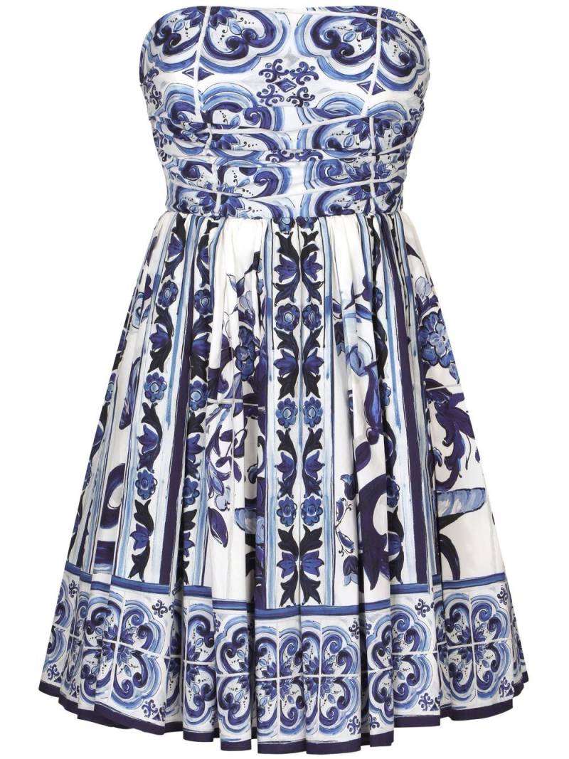 Dolce & Gabbana Majolica-print bandeau minidress - Blue von Dolce & Gabbana