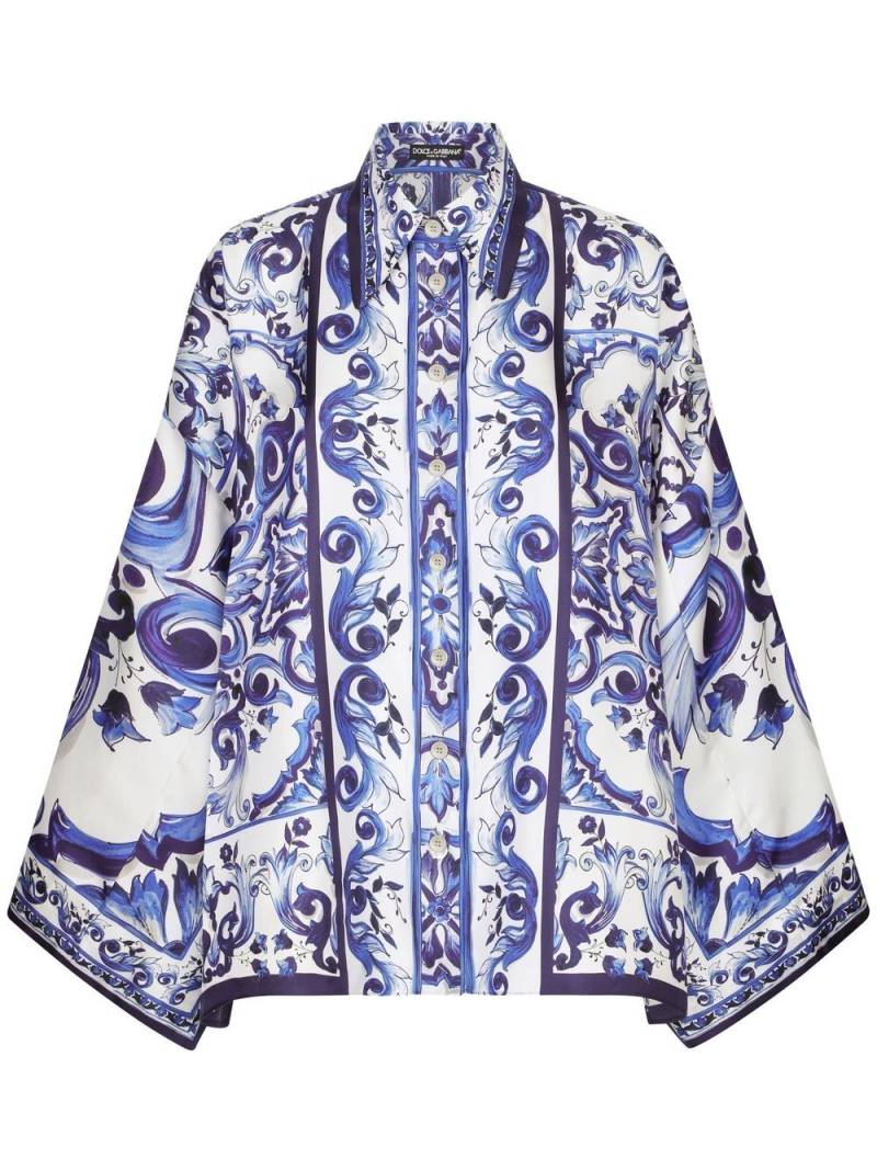 Dolce & Gabbana Majolica-print batwing-sleeve shirt - Blue von Dolce & Gabbana