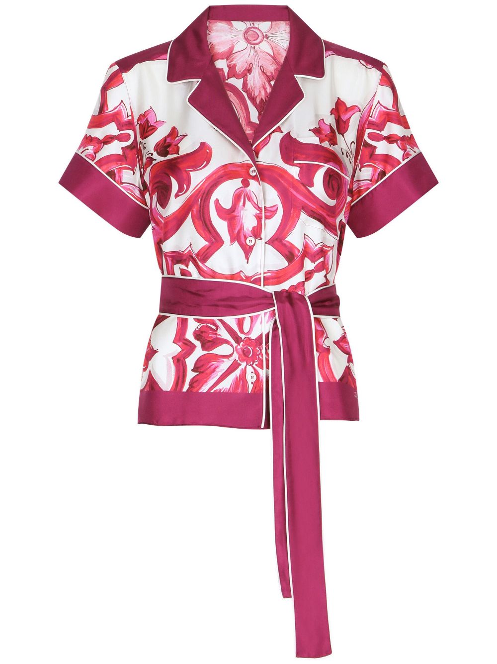 Dolce & Gabbana Majolica-print belted silk shirt - Pink von Dolce & Gabbana