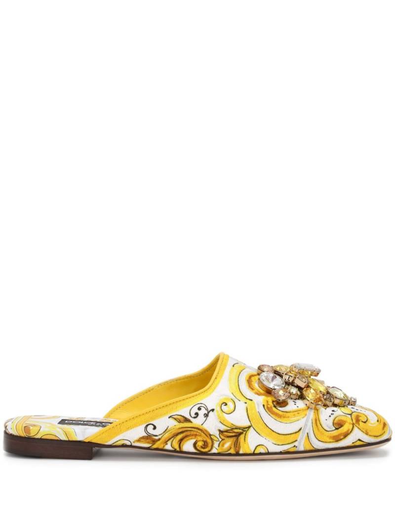 Dolce & Gabbana Majolica-print brocade mules - Yellow von Dolce & Gabbana