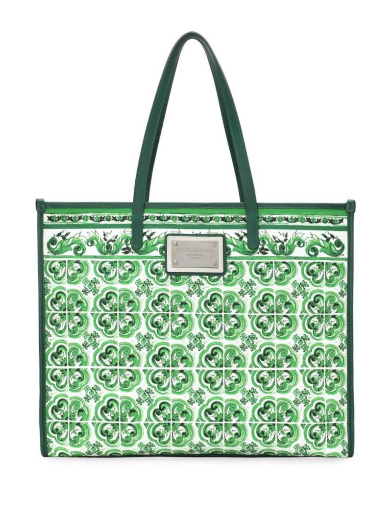 Dolce & Gabbana Majolica-print canvas tote bag - Green von Dolce & Gabbana