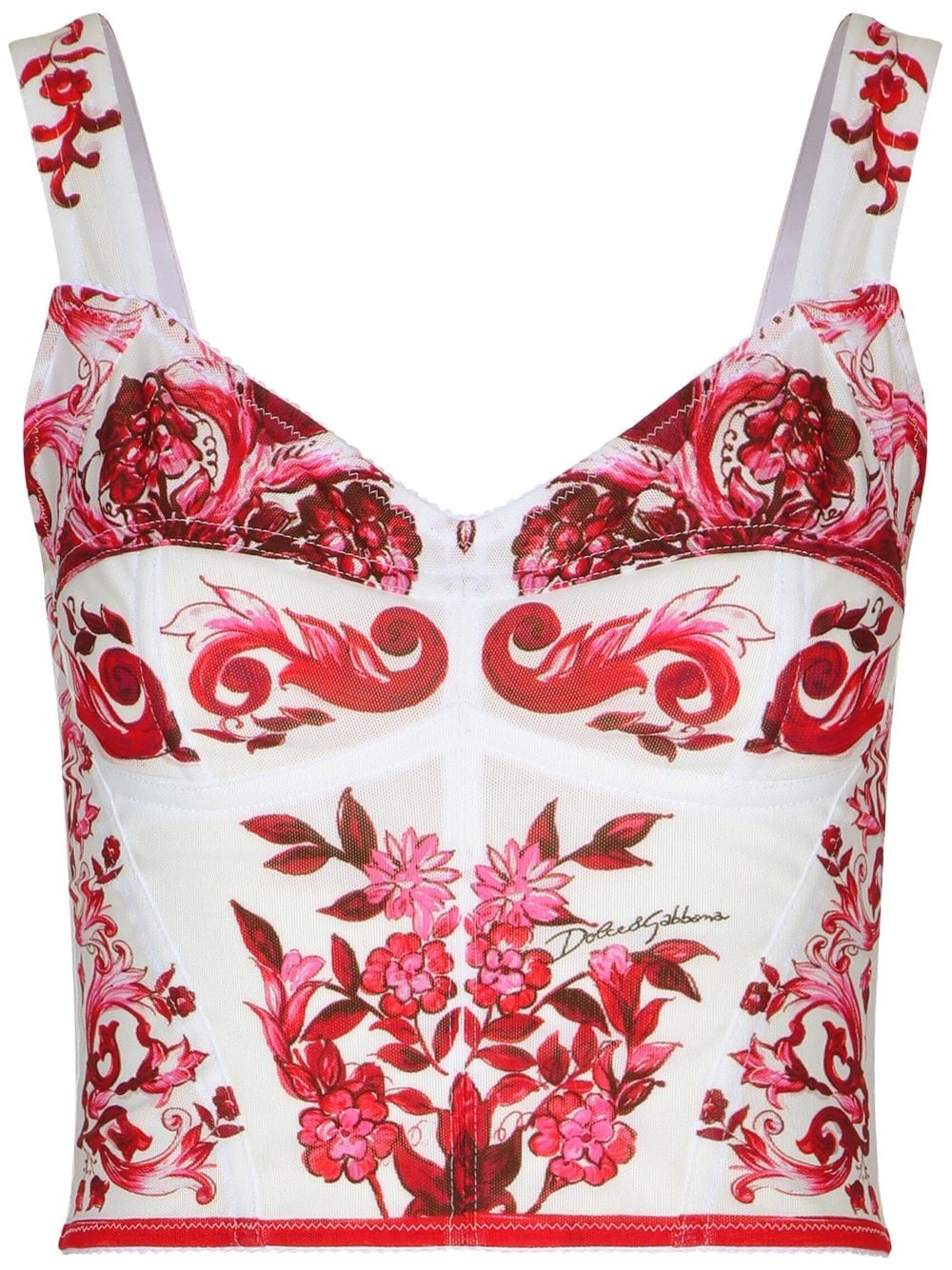 Dolce & Gabbana Majolica-print corset top - White von Dolce & Gabbana