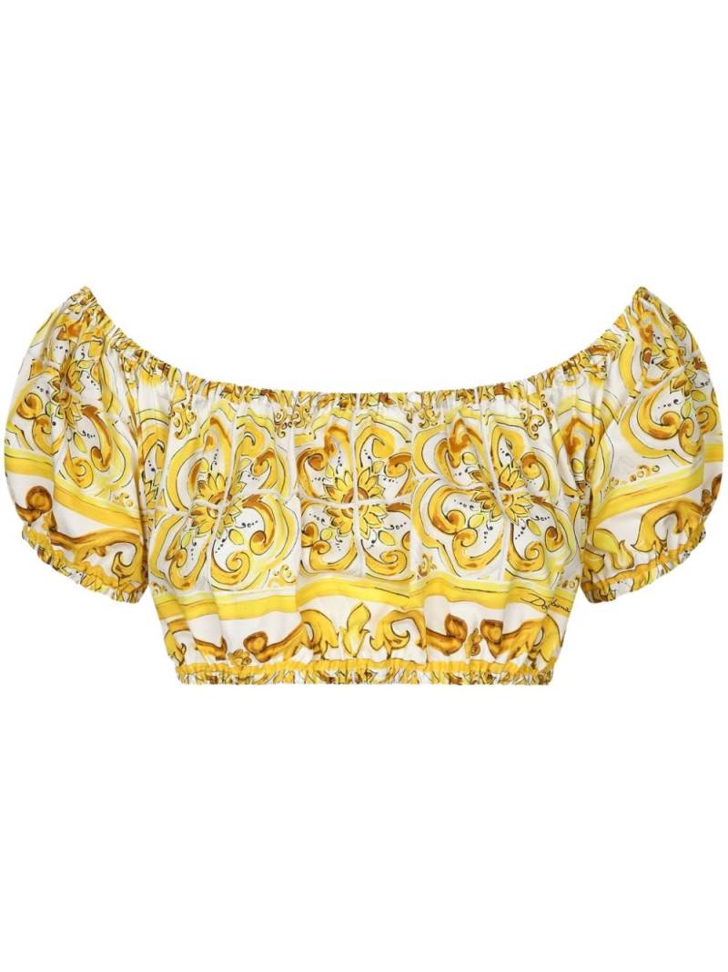 Dolce & Gabbana Majolica-print cotton crop top - Yellow von Dolce & Gabbana