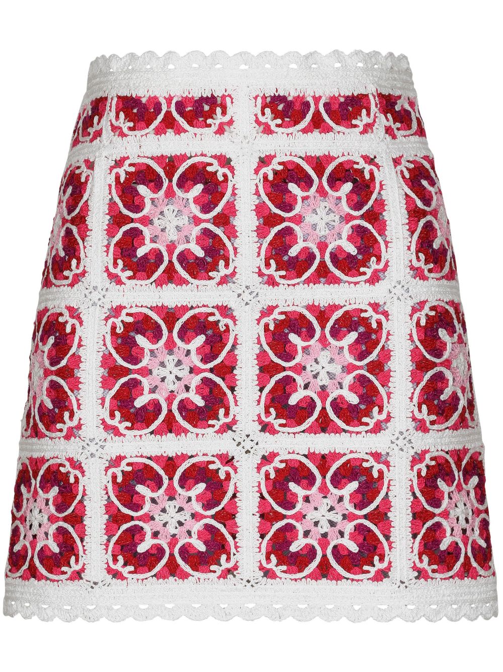 Dolce & Gabbana Majolica-print crochet miniskirt - White von Dolce & Gabbana