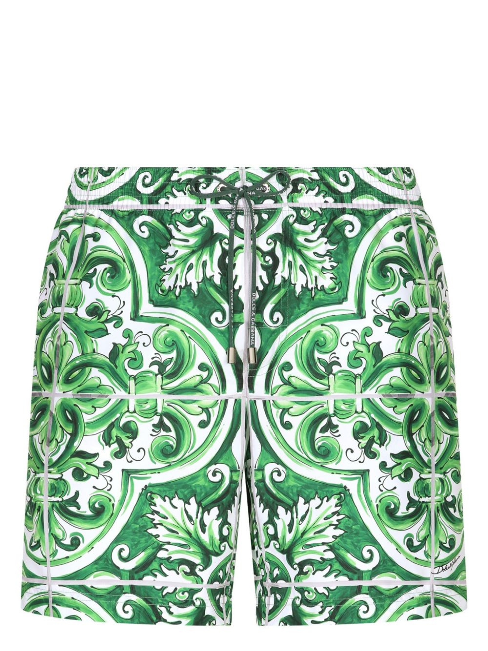 Dolce & Gabbana Majolica-print drawstring swim shorts - Green von Dolce & Gabbana