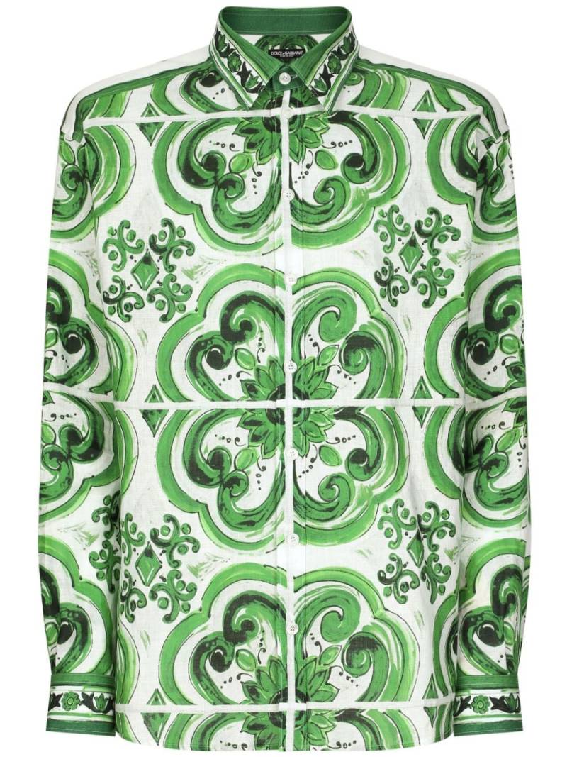 Dolce & Gabbana Majolica-print linen shirt - Green von Dolce & Gabbana