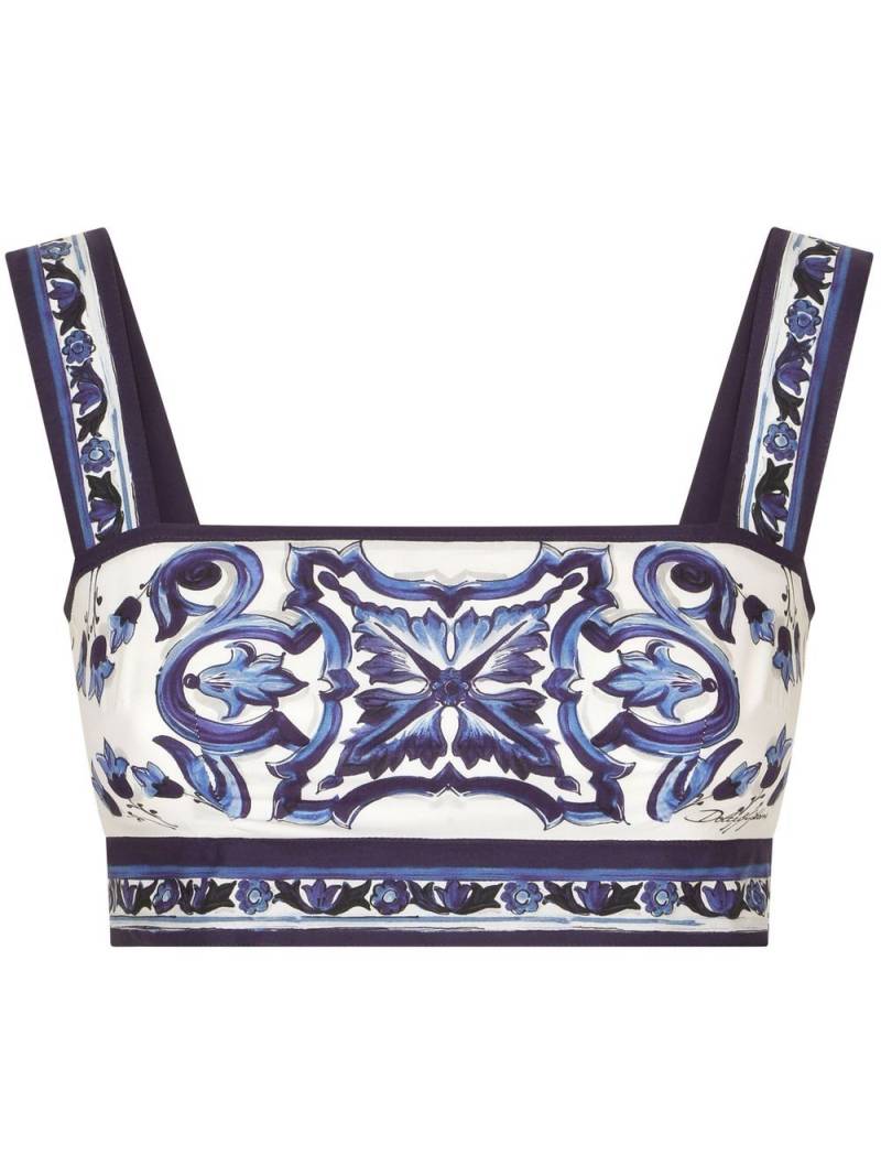 Dolce & Gabbana Majolica-print poplin crop top - Blue von Dolce & Gabbana