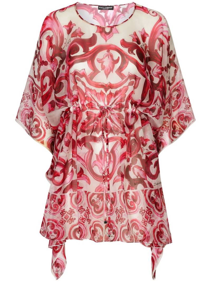 Dolce & Gabbana Majolica-print silk kaftan dress - Red von Dolce & Gabbana