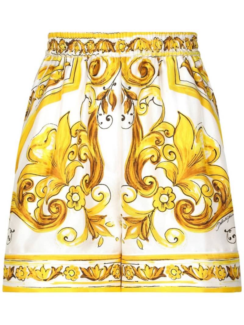 Dolce & Gabbana Majolica-print silk shorts - Yellow von Dolce & Gabbana