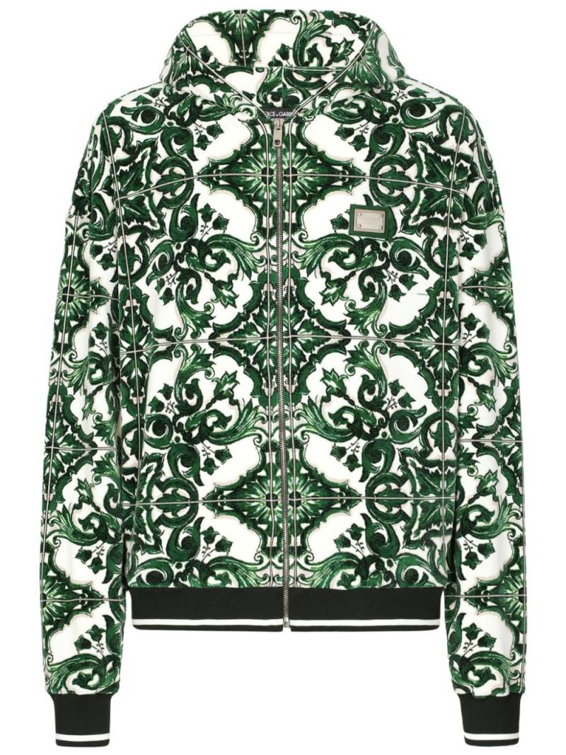 Dolce & Gabbana Majolica-print zip-up hoodie - Green von Dolce & Gabbana