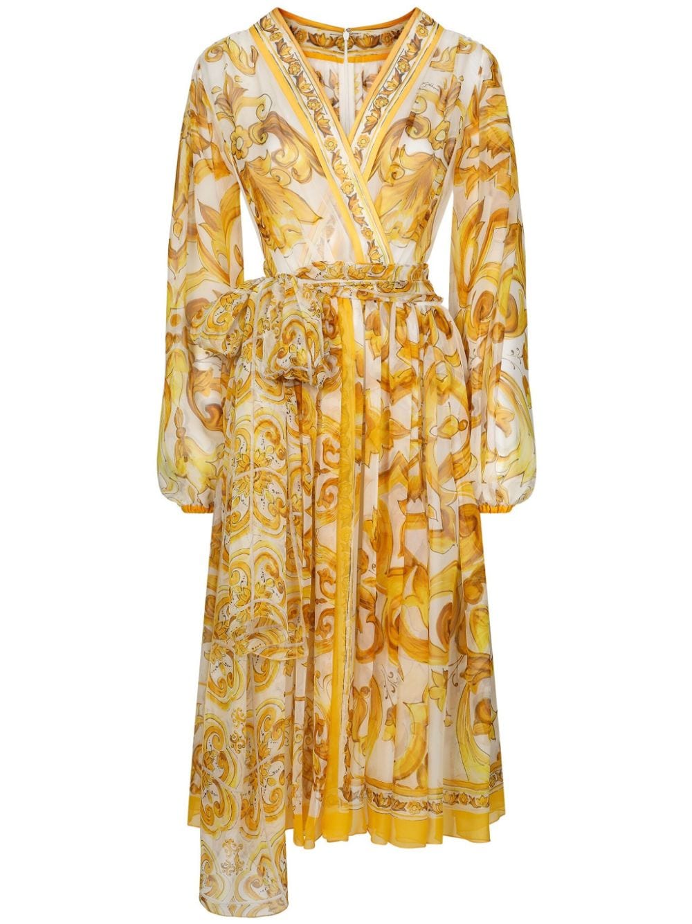 Dolce & Gabbana Majolica silk wrap midi dress - Yellow von Dolce & Gabbana