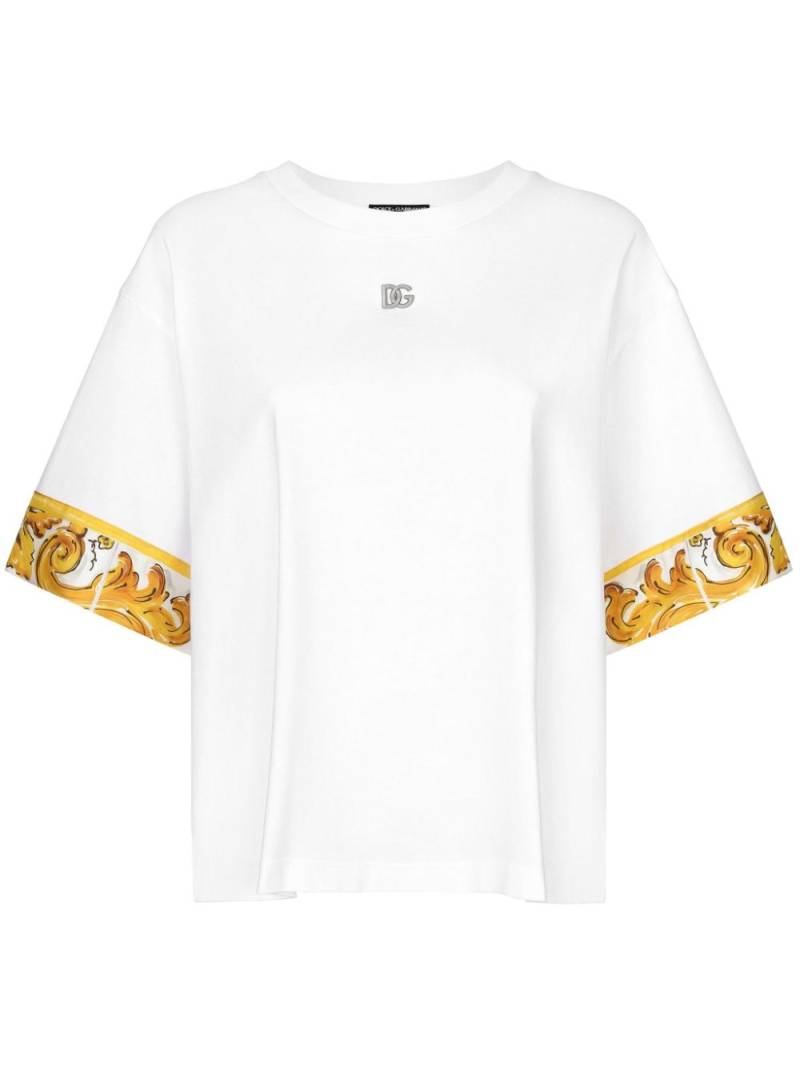 Dolce & Gabbana Majolica-trim cotton T-shirt - White von Dolce & Gabbana