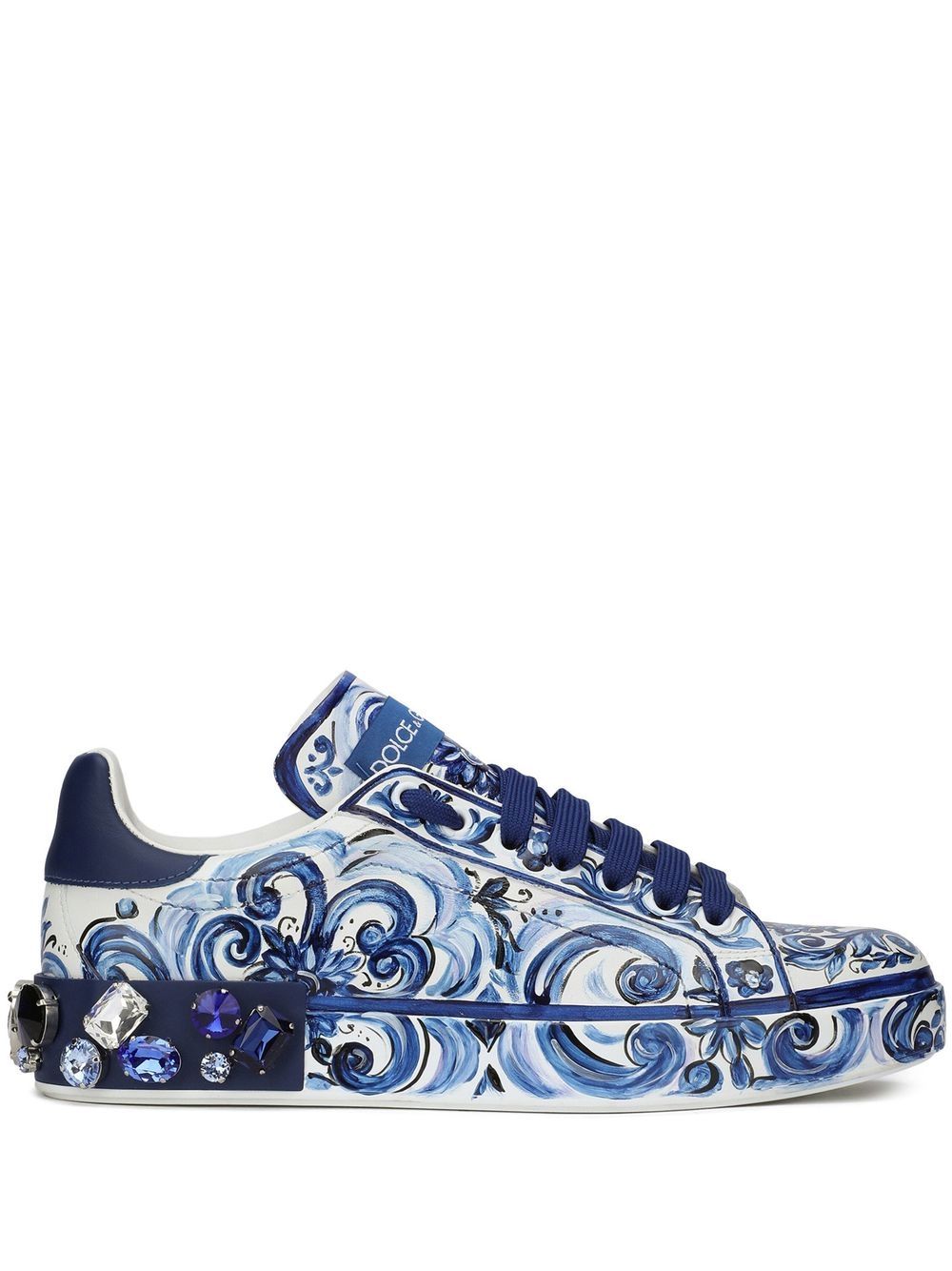 Dolce & Gabbana Portofino Majolica-print leather sneakers - Blue von Dolce & Gabbana