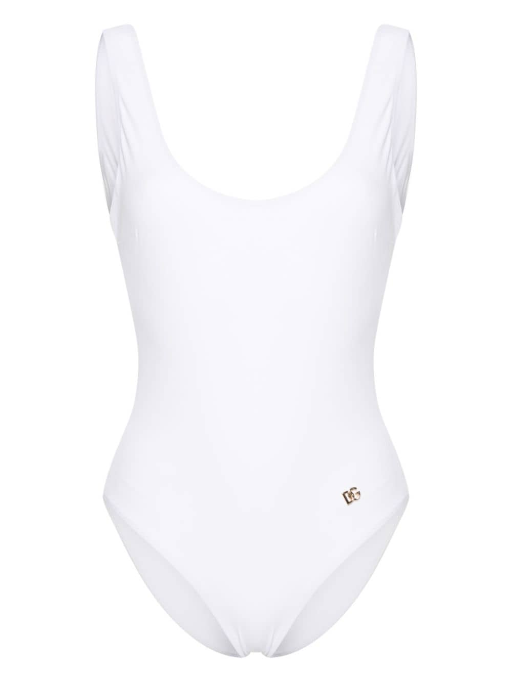 Dolce & Gabbana Racer-Style logo-plaque swimsuit - White von Dolce & Gabbana