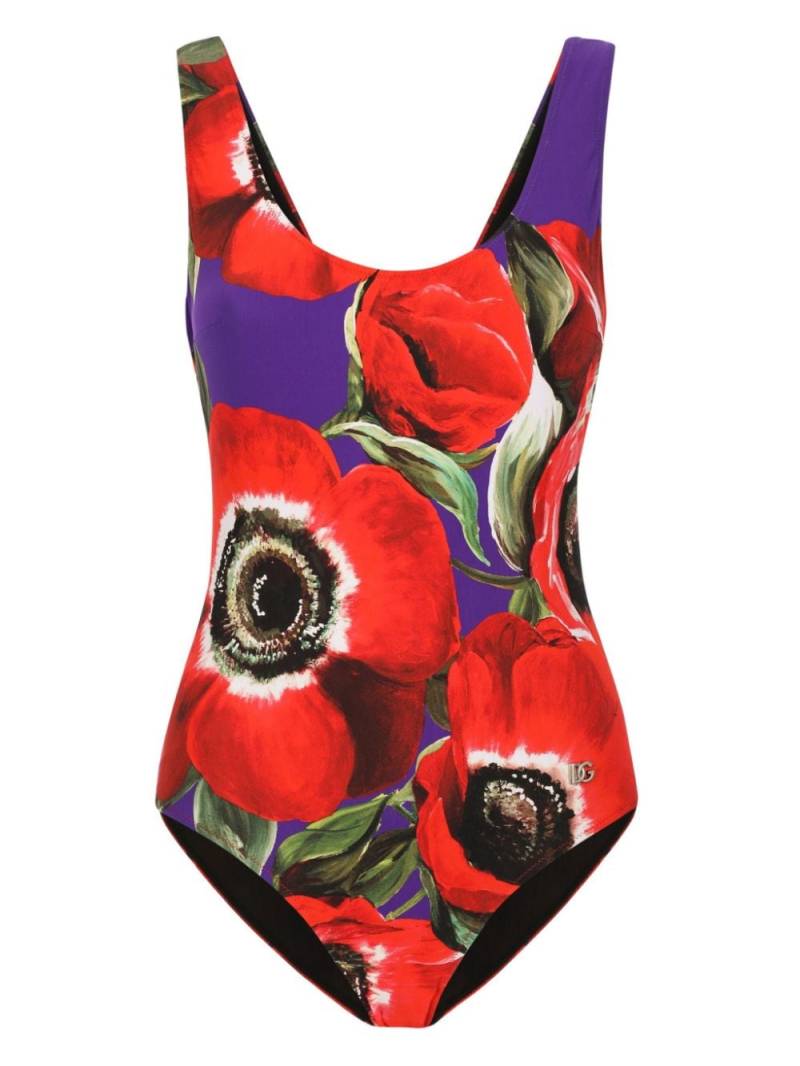 Dolce & Gabbana Racing anemone-print swimsuit - Red von Dolce & Gabbana