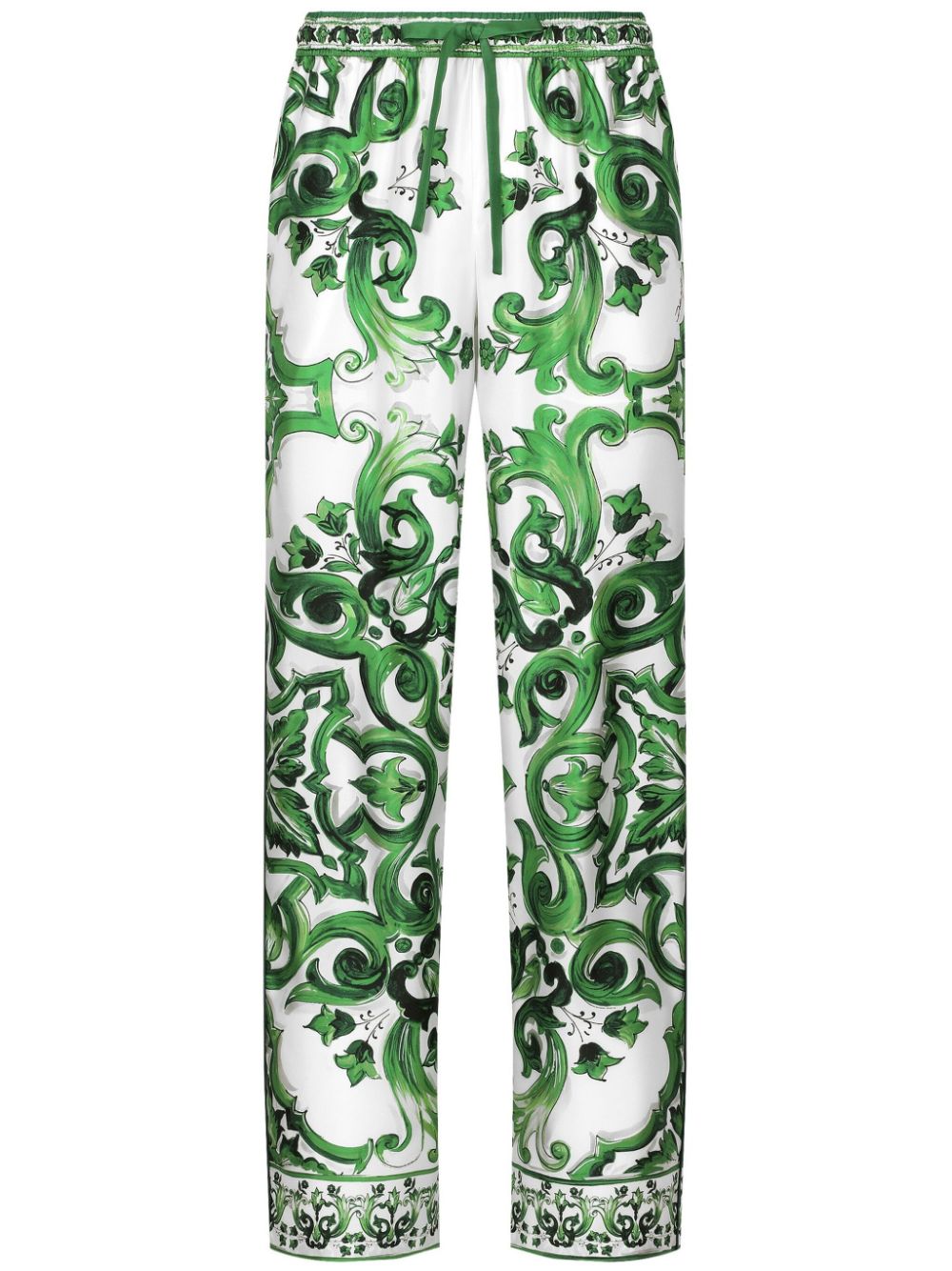 Dolce & Gabbana Silk twill jogging pants with majolica print - Green von Dolce & Gabbana