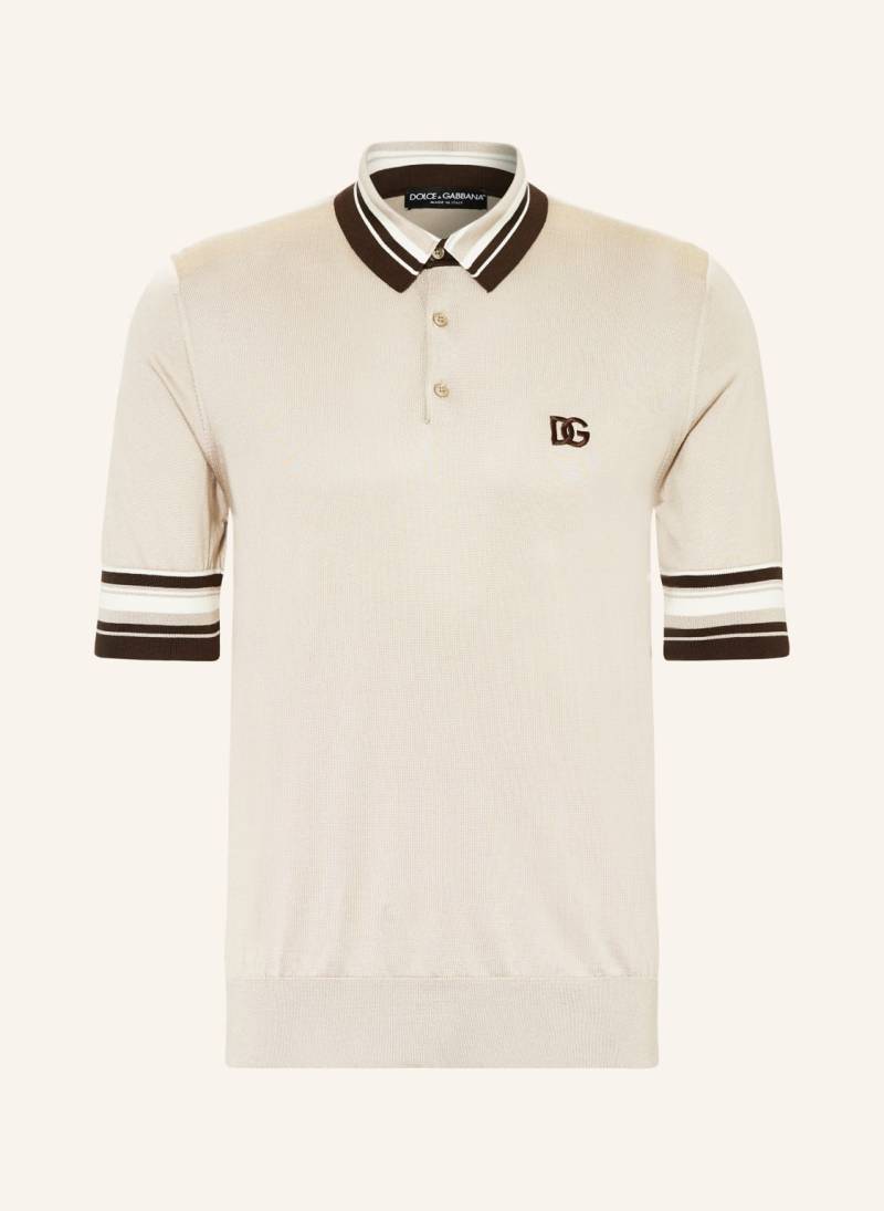 Dolce & Gabbana Strick-Poloshirt Aus Seide beige von Dolce & Gabbana