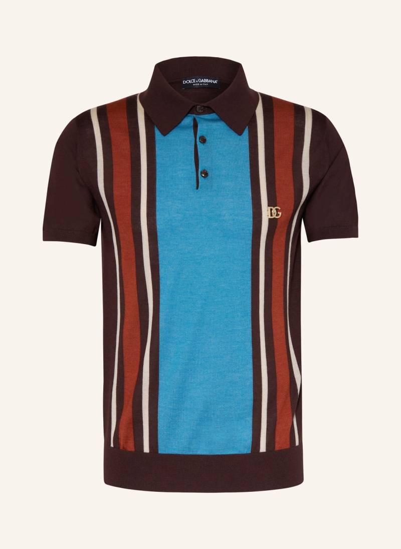 Dolce & Gabbana Strick-Poloshirt Slim Fit Aus Cashmere Mit Seide blau von Dolce & Gabbana