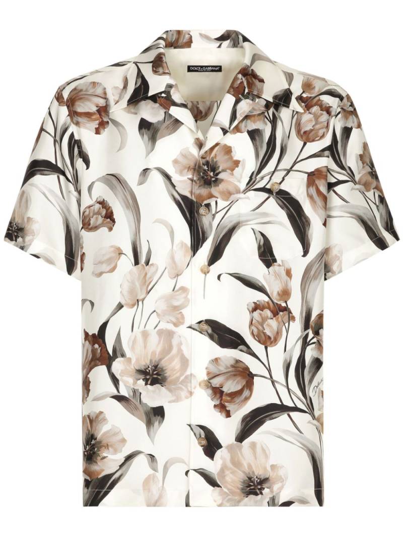 Dolce & Gabbana Tulip-print silk shirt - White von Dolce & Gabbana