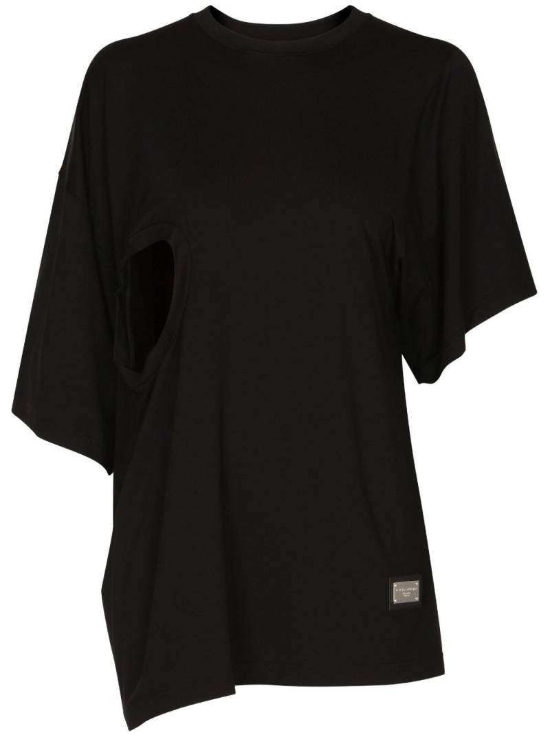 Dolce & Gabbana asymmetric logo-plaque T-shirt - Black von Dolce & Gabbana