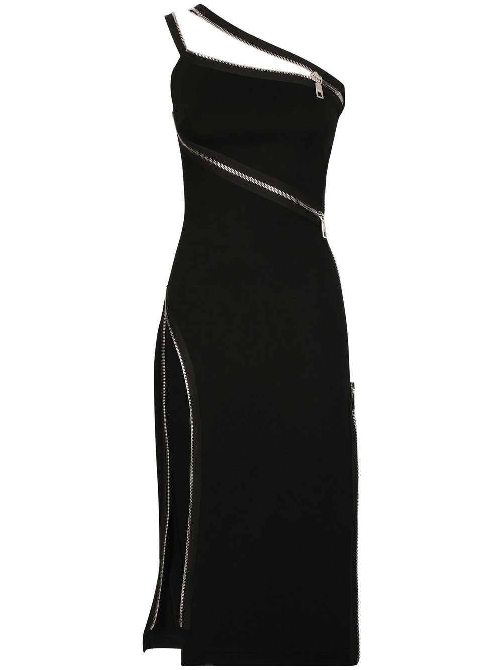 Dolce & Gabbana asymmetric zip-detail midi dress - Black von Dolce & Gabbana