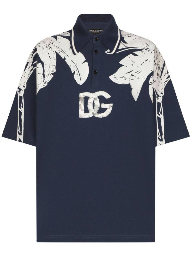 Dolce & Gabbana banana tree-print oversize polo shirt - Blue von Dolce & Gabbana