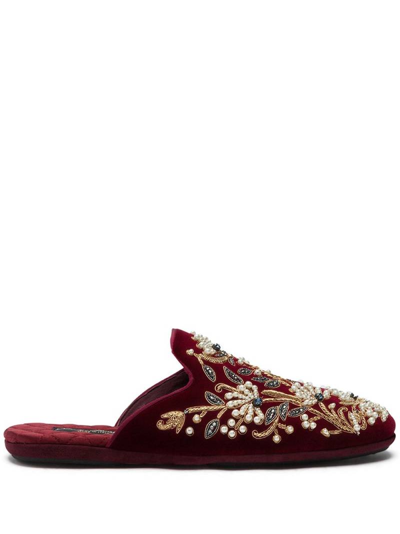 Dolce & Gabbana floral-embroidered velvet slippers von Dolce & Gabbana