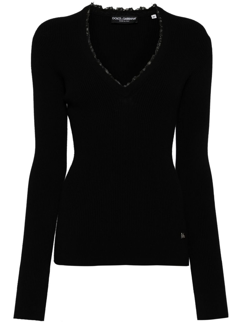 Dolce & Gabbana bouclé-trim V-neck jumper - Black von Dolce & Gabbana