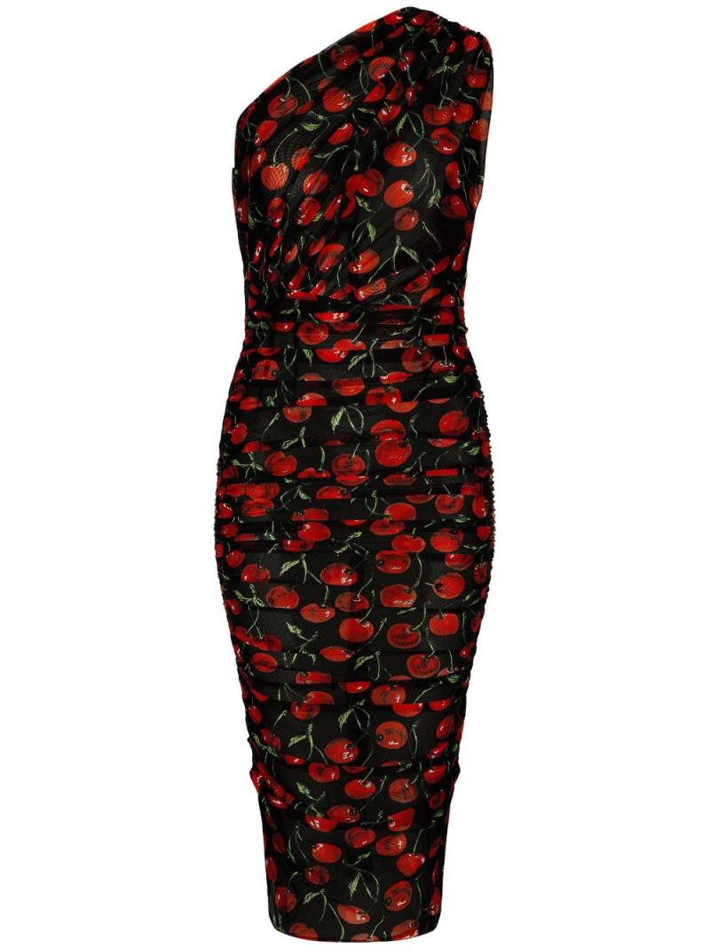 Dolce & Gabbana cherry-print ruched midi dress - Black von Dolce & Gabbana