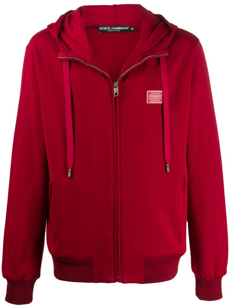 Dolce & Gabbana logo-tag zip-up hoodie - Red von Dolce & Gabbana