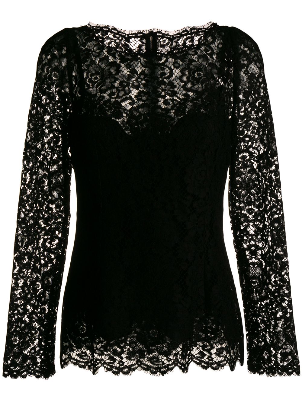 Dolce & Gabbana cordonetto-lace long-sleeve T-shirt - Black von Dolce & Gabbana