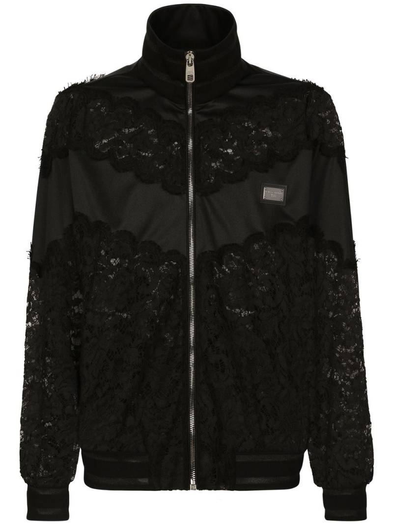 Dolce & Gabbana cordonetto-lace zip-up sweatshirt - Black von Dolce & Gabbana