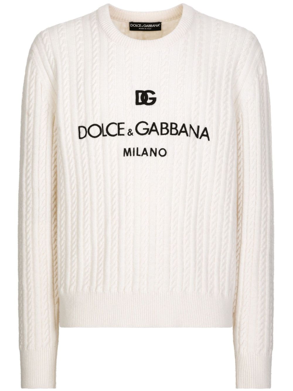 Dolce & Gabbana crew-neck cable-knit jumper - White von Dolce & Gabbana