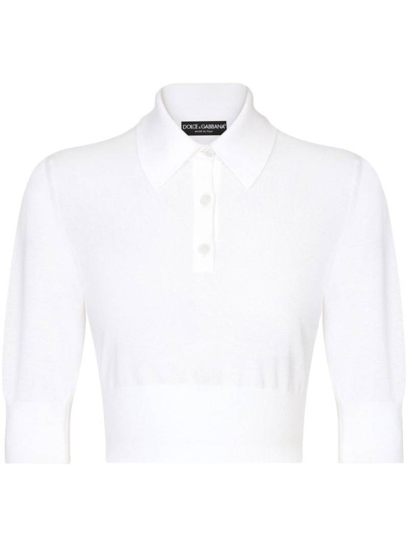 Dolce & Gabbana cropped fine-knit polo shirt - White von Dolce & Gabbana